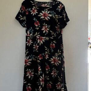 Floral Short-Sleeve Navy Dress with Pink & Cream Flowers